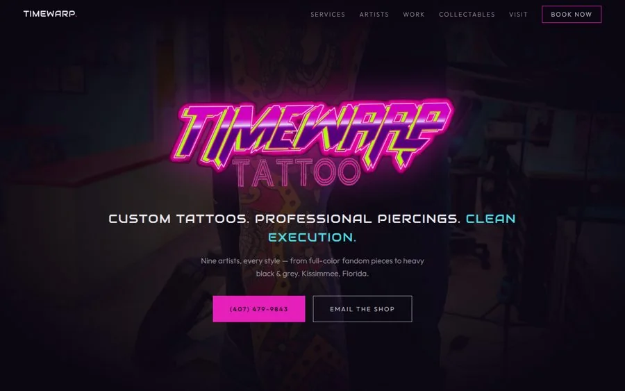 Timewarp Tattoo website built by Signal Folio